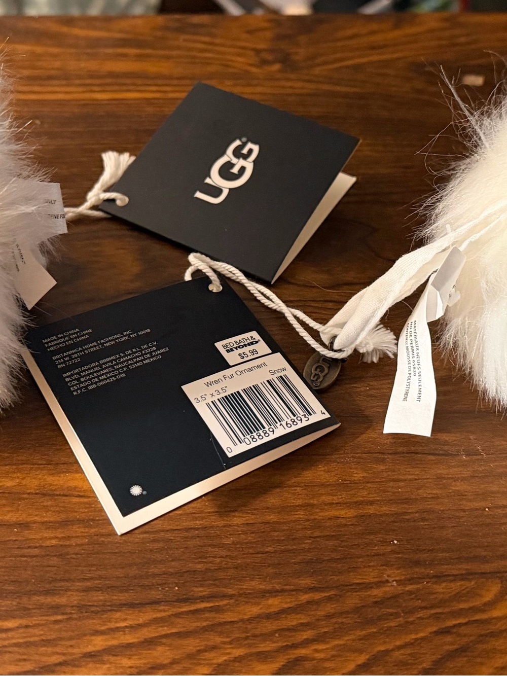 UGG White Shearling Pom Pair with Branded Tags